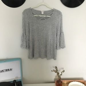 White & Gray blouse with flared sleeves!